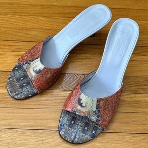 Jeon Gustav Klimt fine art leather kitten heel mules